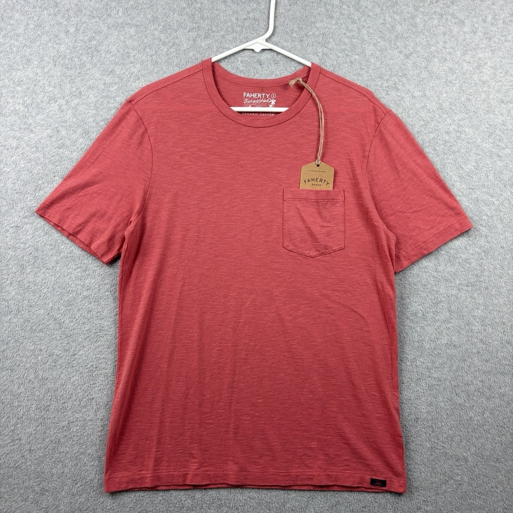 Faherty T Shirt Men Small Pink Sunwashed Regenerative Organic Slub Cotton NWT